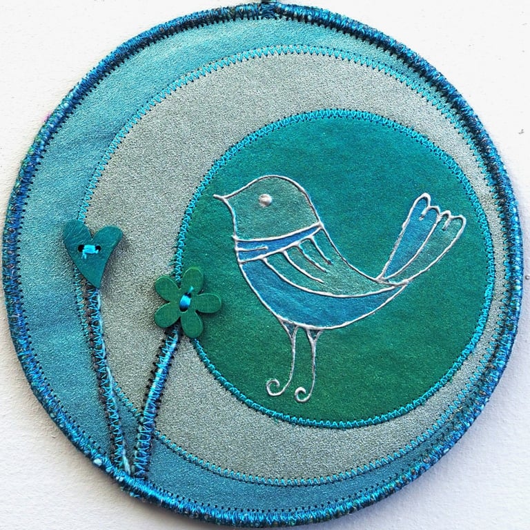 LBM11 - Lovebird Mandala Wall Hanging-15cm diameter-Green-Turquoise-Silver