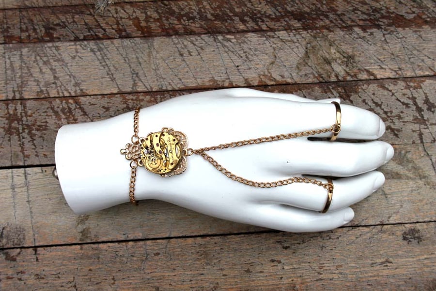 Gold Upcycled Repurposed Vintage Watch Steampunk Ring Bracelet