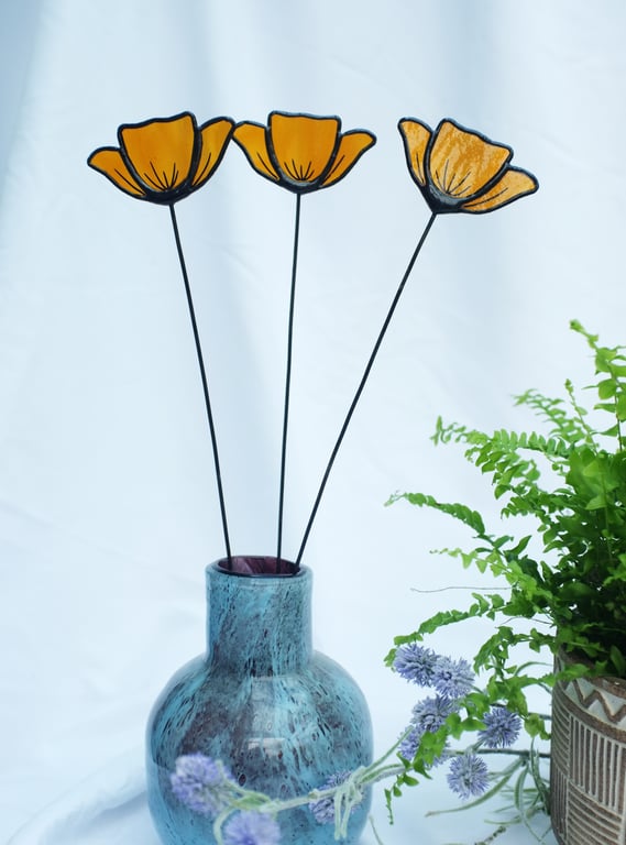 Stained Glass Yellow Poppy, Handmade Wild Flowers