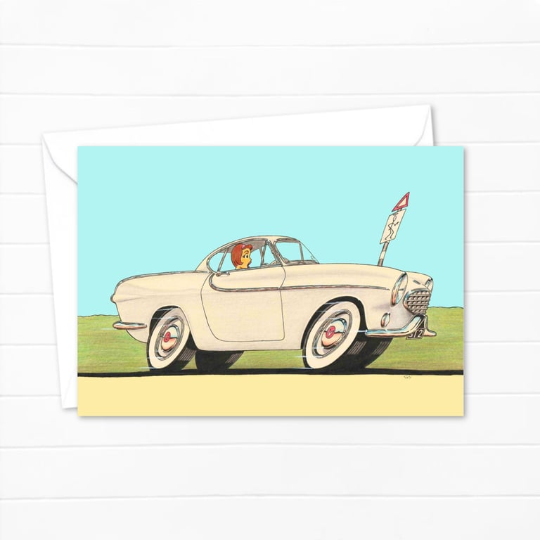 Sixties Nostalgia Greetings Card: Hand Drawn Pencil Artwork - Blank Inside (308)