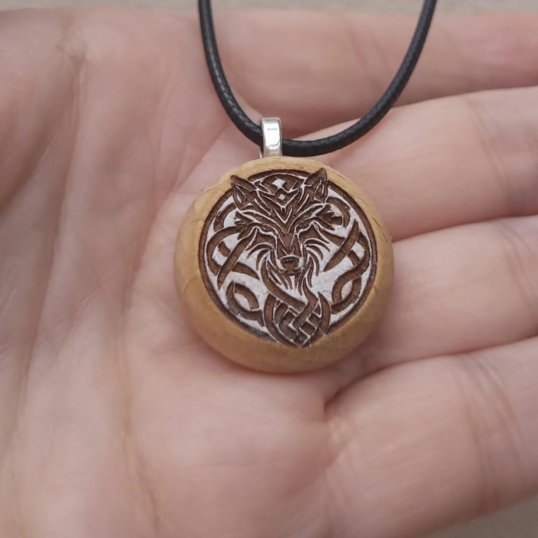 Celtic Wolf Wood Pendant