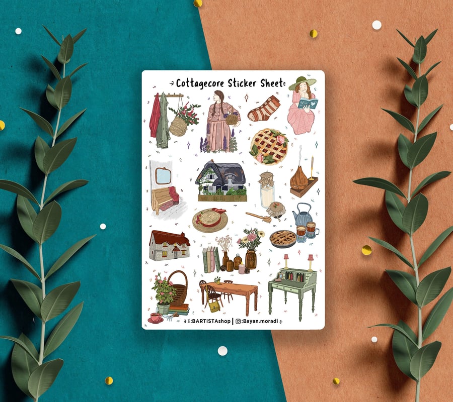 Cottagecore Sticker sheet , Bullet Journal Stickers, Planner Stickers, Scrapbook