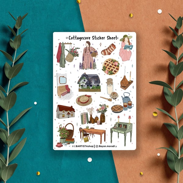 Cottagecore Sticker sheet , Bullet Journal Stickers, Planner Stickers, Scrapbook