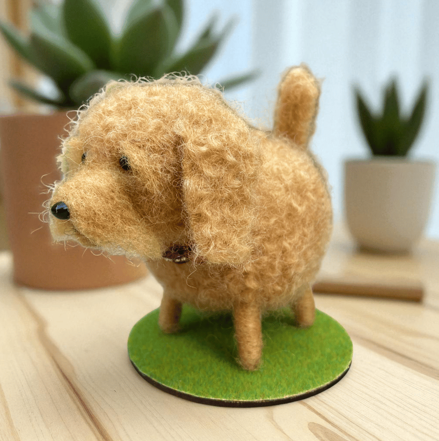 Needle felted ball dog, golden cockapoo, cavapoo, doodle