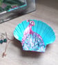 Pink and Purple Peacock Trinket dish, handpainted king scallop shell