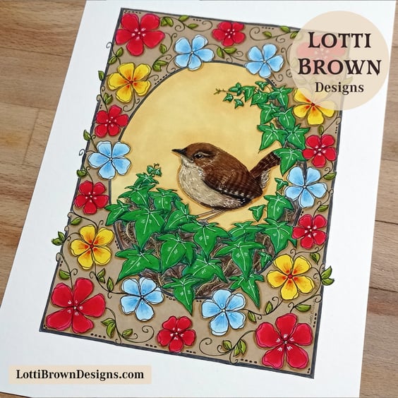 Wren Art Print – A4 Hand-Drawn Winter Bird – British Nature Illustration