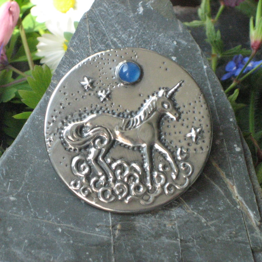 Blue Moon Unicorn Brooch