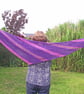 Asymmetrical Scarf, Wrap, Shawl, Purple, Pink, Green, Handspun Knitted, Merino  - Image 1