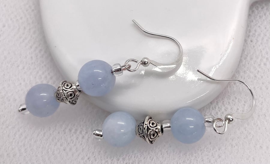 Aquamarine Two Blue Stone Dangle Earrings 