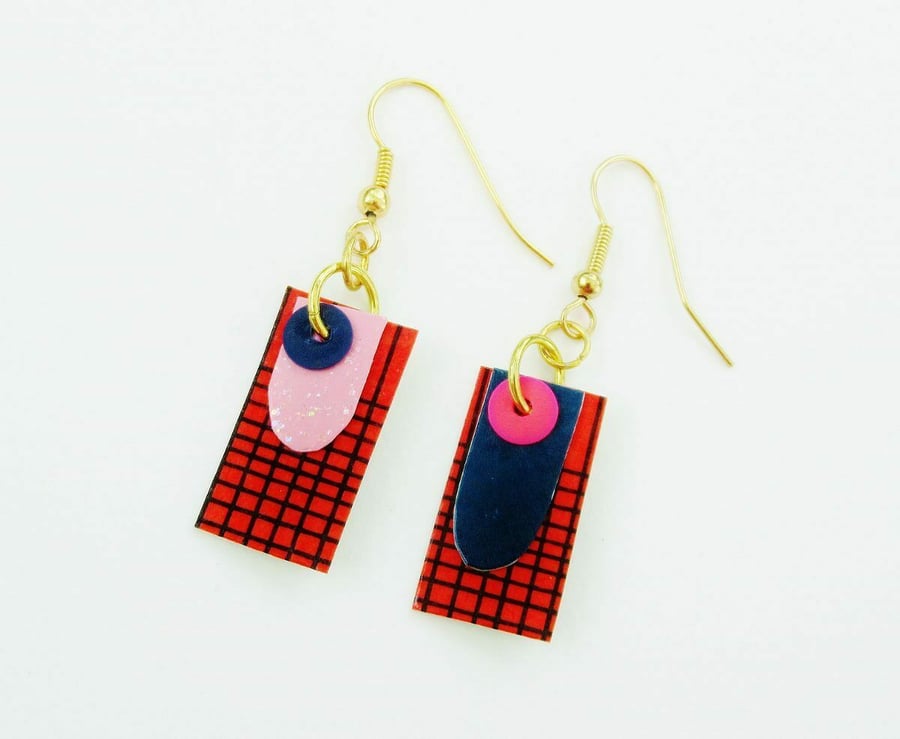 Unmatched Earrings Geometric Lightweight Funky Non Matching Red Blue Pink 