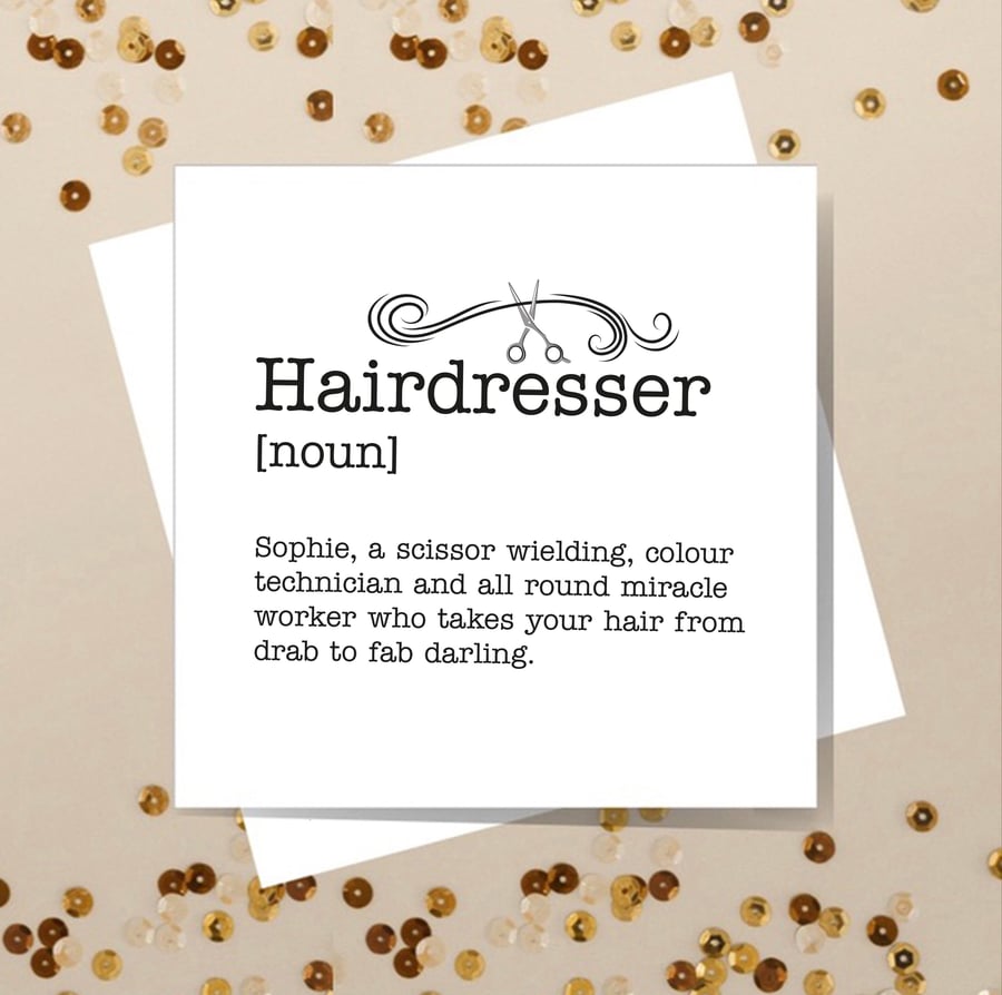 Personalised Hairdresser Colour Technician Definition Card - Birthday, Thank you