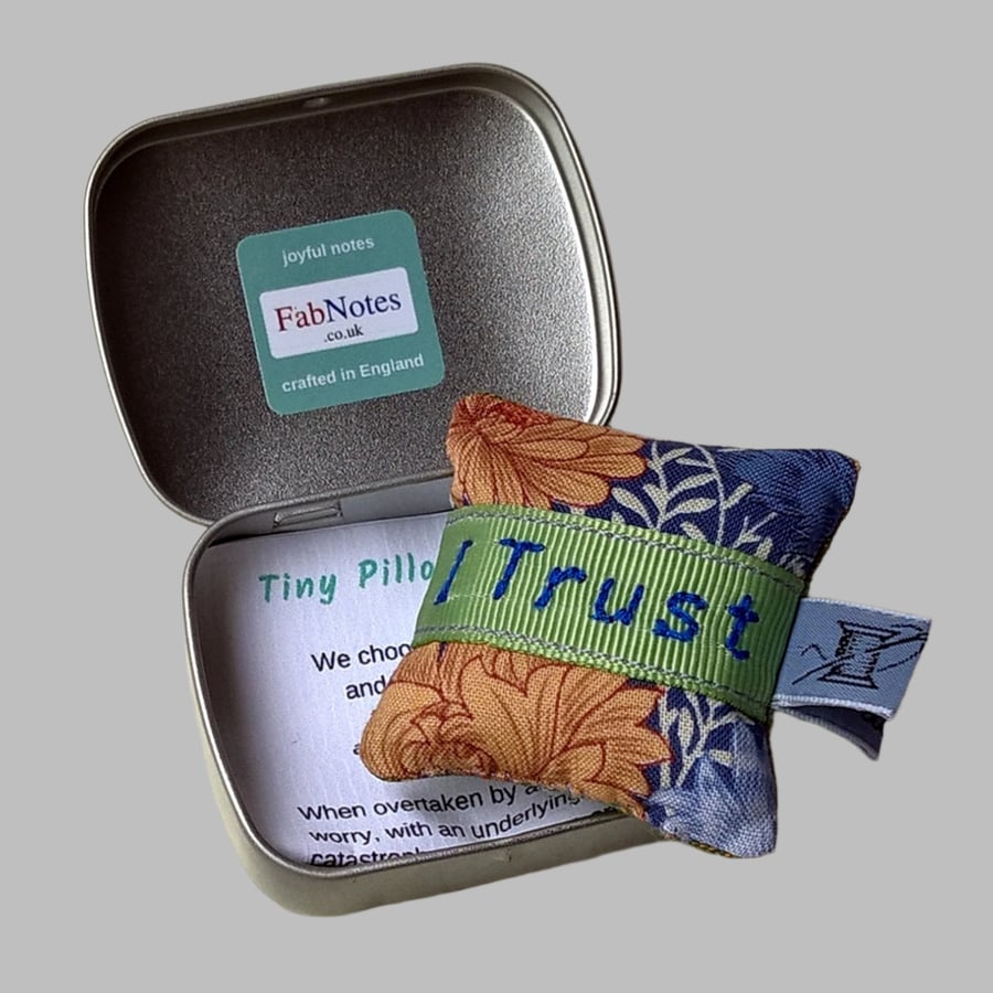 Mini embroidered lavender pillow I Trust Me confidence builder, pocket hug   