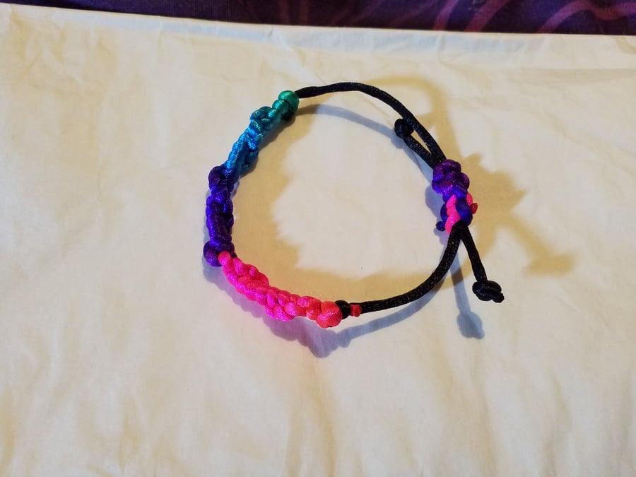 Handmade multicoloured twisted macrami bracelet, adjustable 