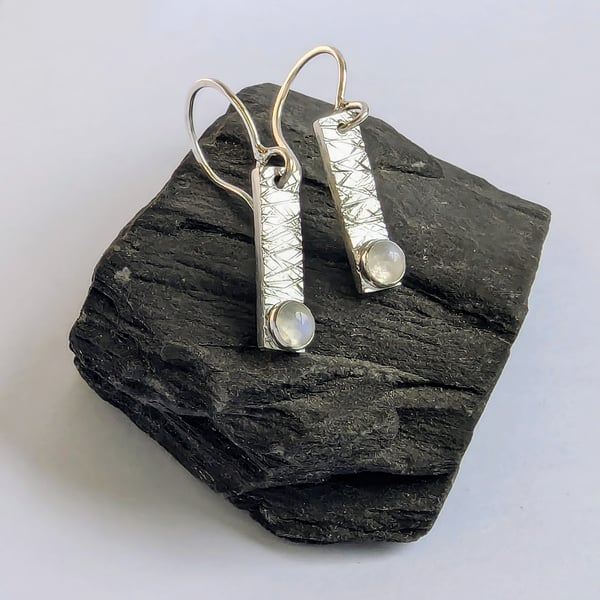 STERLING SILVER Moonstone Scratch Drop Earrings