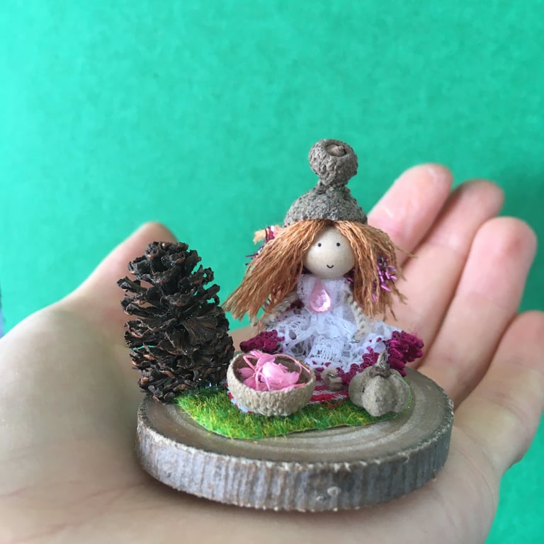 Very Tiny Picnic Fairy Decoration, Fairy Doll Ornaments, Cottage Core