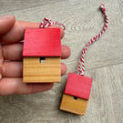 Two Wooden Building Ornaments - Plastic-Free Decorations Upcycled from Toys