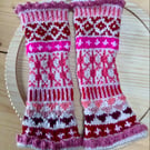 Hand Knitted Ladies Fair Isle Wrist Warmers