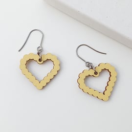 Heart Wooden Dangle Earrings Yellow, Sustainable Valentine Gift Jewellery