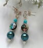Abalone Shell, Howlite & Shell Pearls Stud Earrings  Silver Plate - Image 1