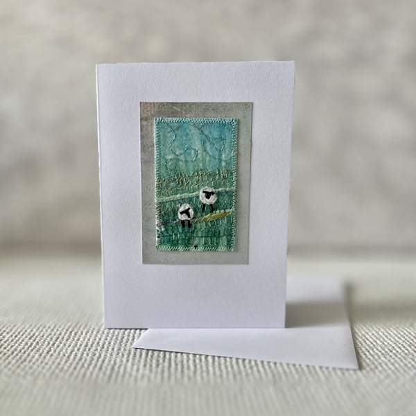 Blank Sheep Mixed Media Textile Greetings Card 