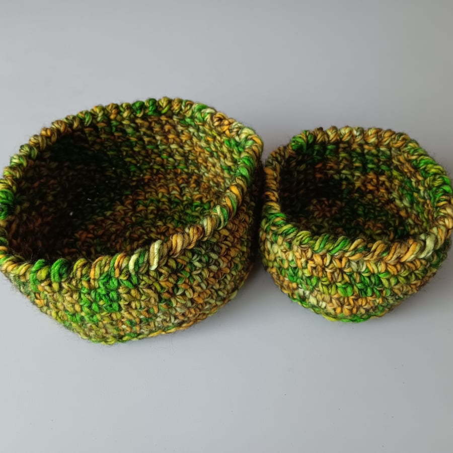 Crochet Nesting Baskets Lime Greens - set of two