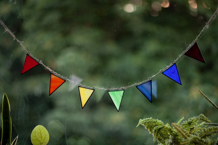 Stained glass rainbow bunting suncatcher