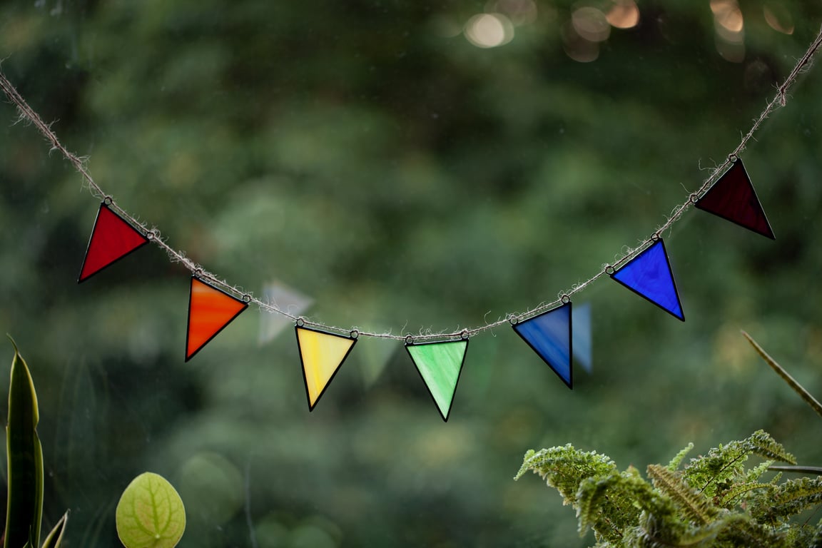 Stained glass rainbow bunting suncatcher