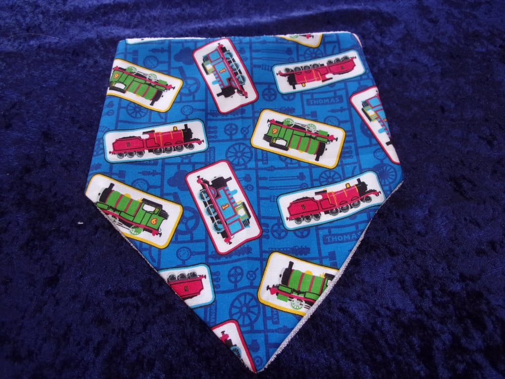 Babies Dribble Bib with Thomas the Tank Engine and Friends on a Blue Background