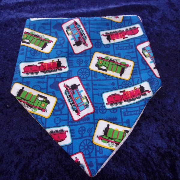 Babies Dribble Bib with Thomas the Tank Engine and Friends on a Blue Background