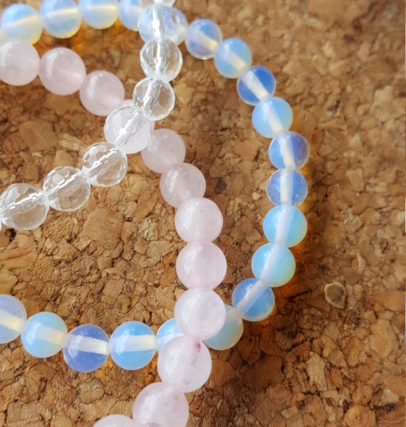 Beaded stacking stretch bracelet set Opalite, Rose quartz and clear quartz