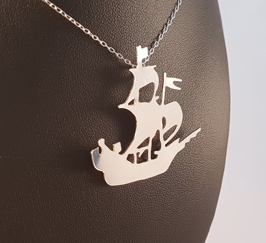Sterling Silver Pirate Ship Necklace