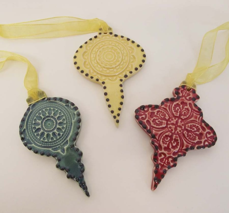 Bejewelled Baubles ceramic Christmas decorations set of three