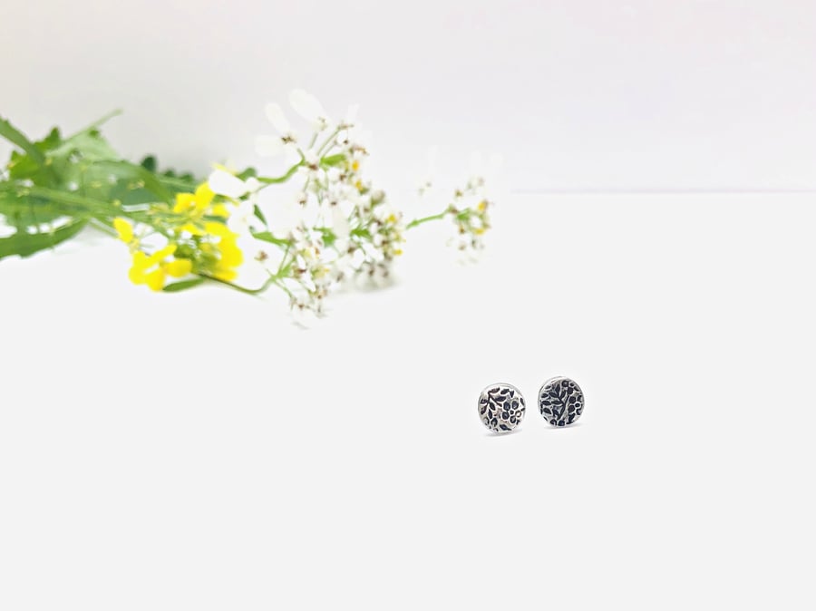 Floral - small ear studs - pretty jewellery - silver earrings - botanical gift