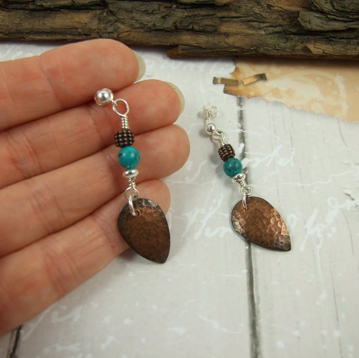 Earrings, Sterling Silver, Teal Howlite and Ham... - Folksy