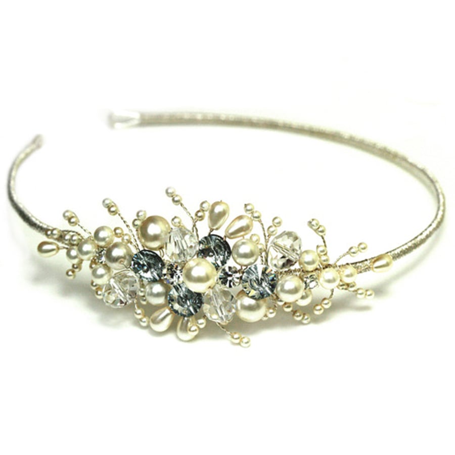 Maia, Silver, Crystal & Pearl Vintage Inspired Side Tiara