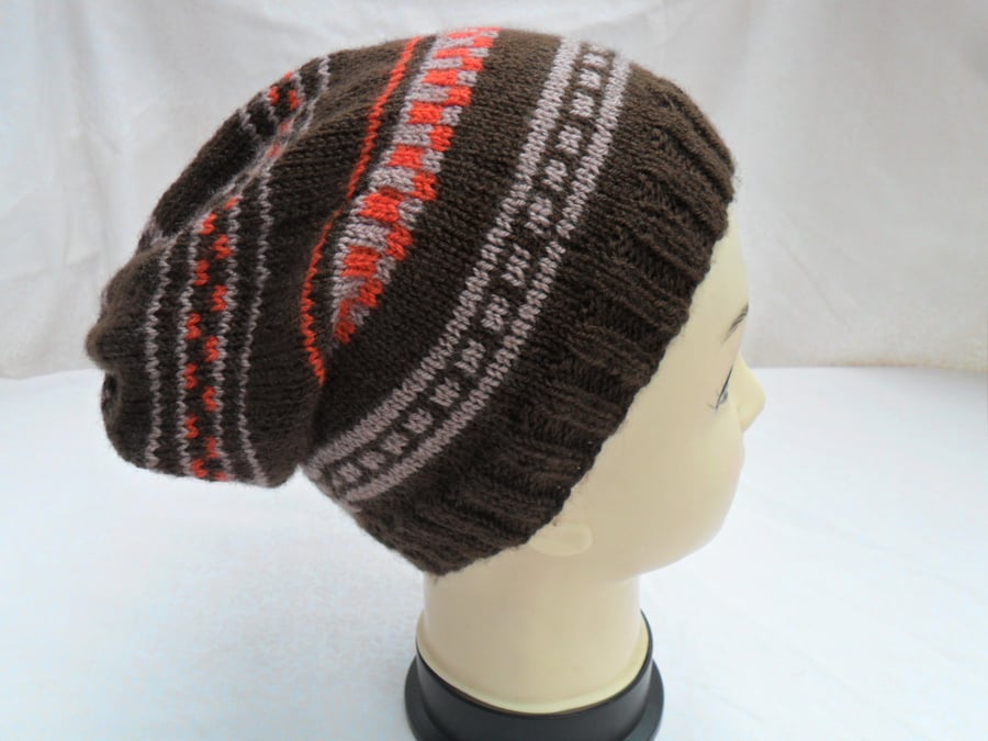 Hat Slouch Beanie Fair Isle Style
