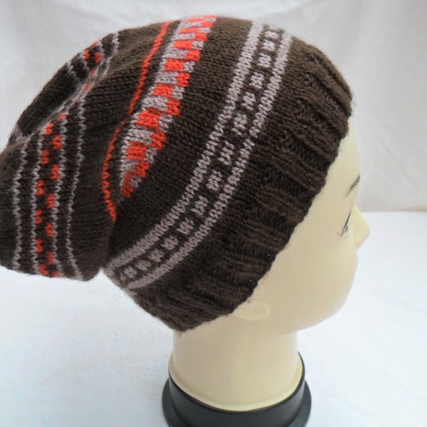 Hat Slouch Beanie Fair Isle Style