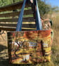 Windmill by the river tapestry and reclaimed denim tote bag with cotton lining