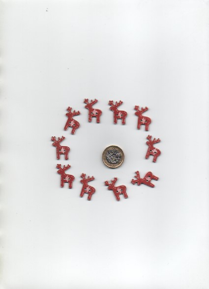ChrissieCraft pack of 10 small red wooden REINDEER buttons