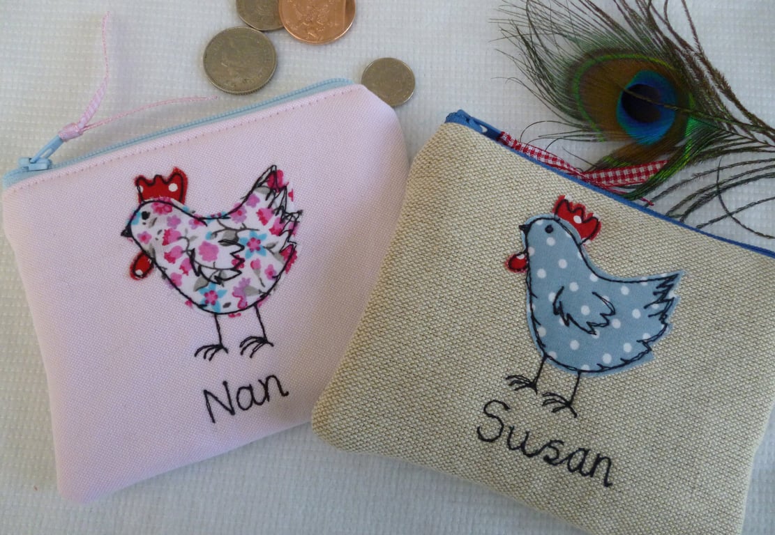 Personalised Hen Coin Purse - Custom Chicken Wallet or Pouch - chicken lover
