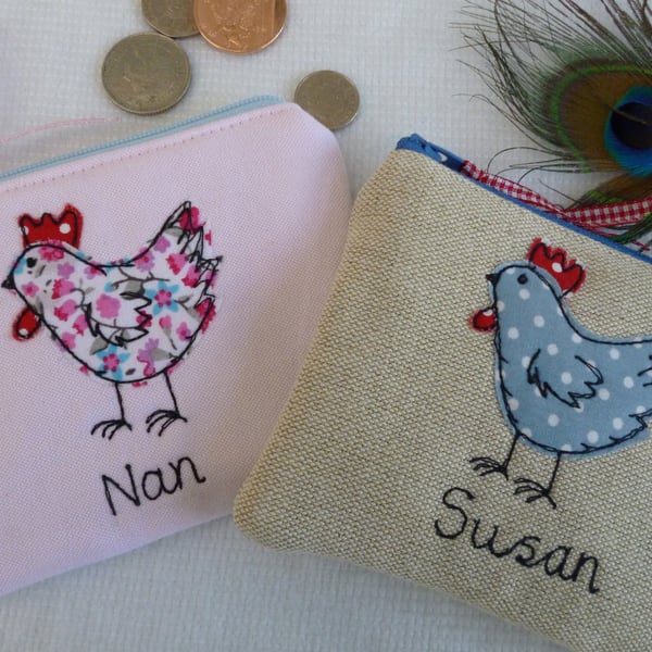 Personalised Hen Coin Purse - Custom Chicken Wallet or Pouch - chicken lover