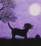 Dog Picture, Framed Art, Labrador and Ball Silhouette, Purple Print, Tree Moon - Image 2