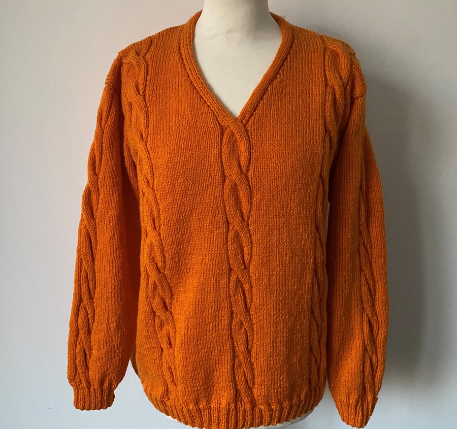 Hand Knitted Amber Aran Cable Jumper