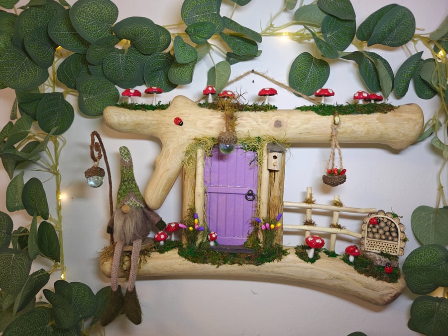 Handcrafted Fairy Gnome Door - Enchanted Woodland Scene with Sven