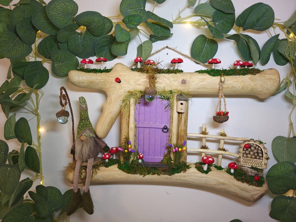 Handcrafted Fairy Gnome Door - Enchanted Woodland Scene with Sven