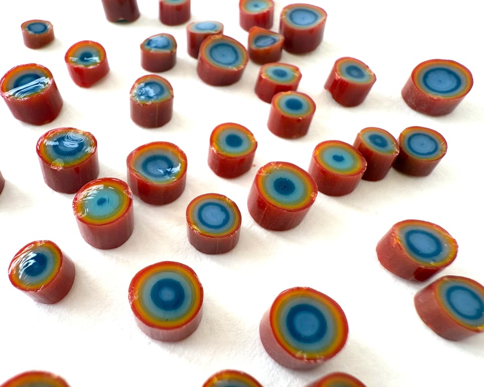 Rainbow poppies murrini made with Bullseye 90coe glass