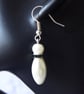 Bowling Pin Earrings with Dark Green Rhinestones and Ivory coloured Faux Pearls