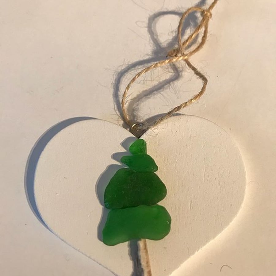 Sea Glass Christmas Tree Heart - REDUCED PRICE