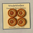 Dorset Buttons, Set of 4, Handmade, Orange, Yellow, Cotton,  1", 2.6cm
