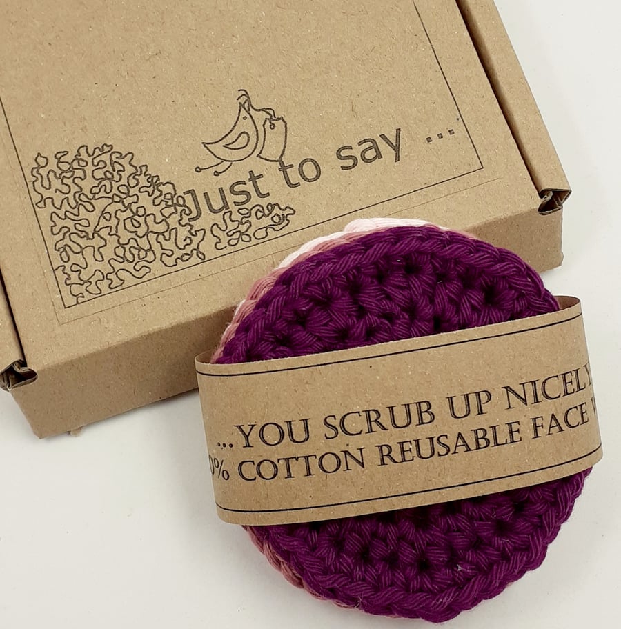 Four Crochet Face Scrubbies -  Blackcurrant Ice-cream